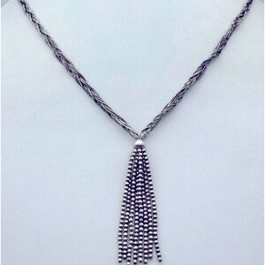 Navajo, tiny sterling beaded, braided chain, with Lariat tassel drop